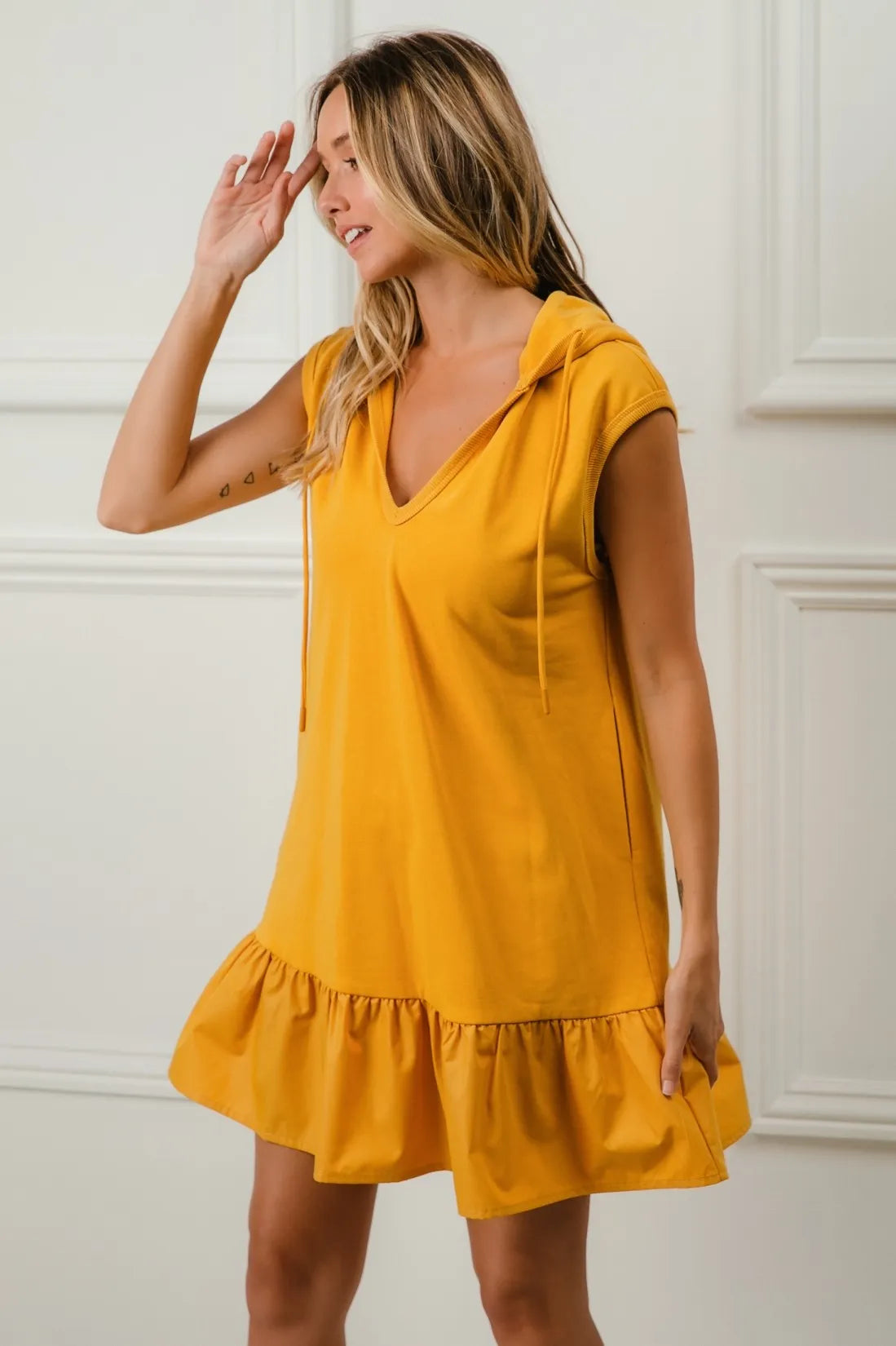 BiBi Ruffled French Terry Hooded Dress OutfitFlow