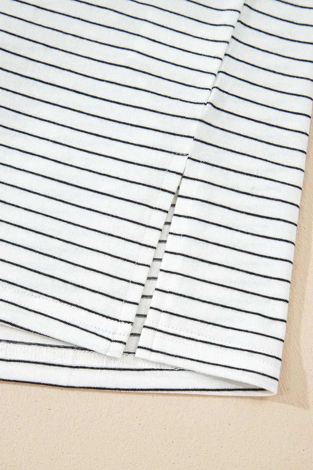 Stripe Cap Sleeve Crew Neck Casual Tee with Chest Pocket OutfitFlow
