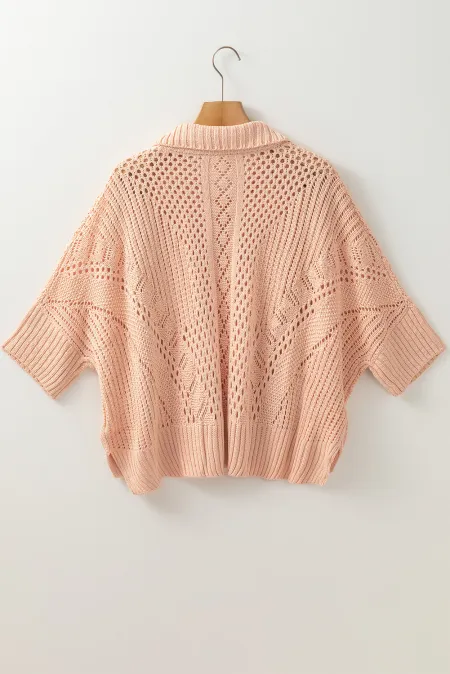 Cutout Collared Neck Three-Quarter Sleeve Sweater