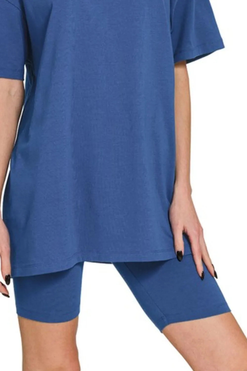 Zenana Cotton Round Neck Top & Biker Shorts OutfitFlow