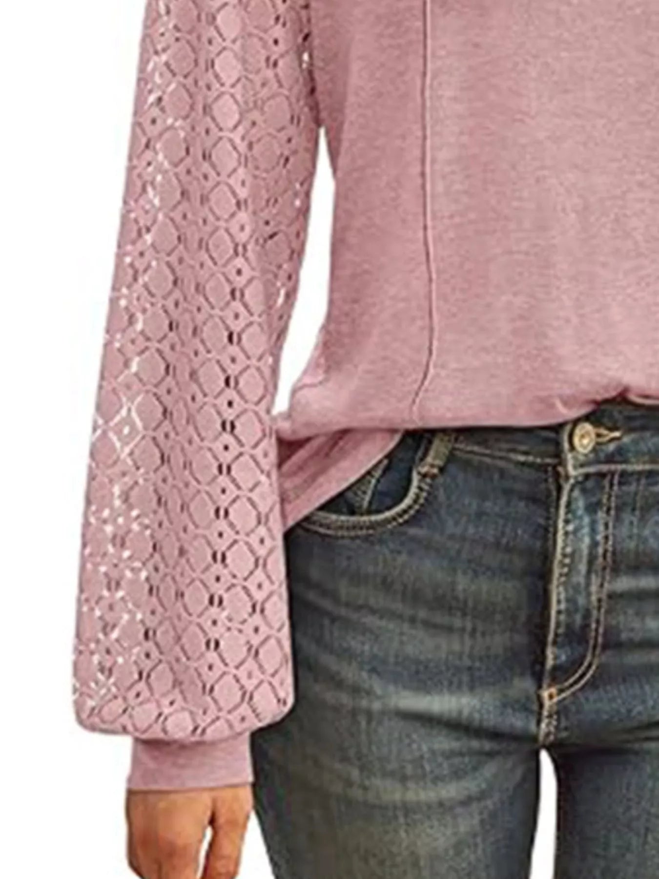 Round Neck Lace Sleeve Blouse OutfitFlow