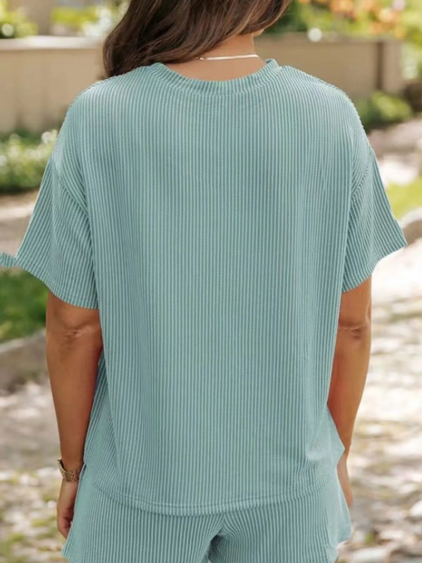 Full Size Ribbed Short Sleeve Top and Shorts Two-Piece Set Plus Size OutfitFlow