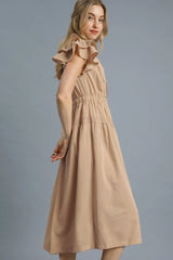 Umgee Ruffled Cap Sleeve Midi Dress with Contrast Trim Detail OutfitFlow