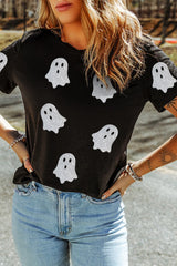 Glitter Ghost Round Neck Short Sleeve T-Shirt OutfitFlow