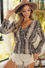 BiBi Snake Skin Woven Crossover Lslv Top OutfitFlow