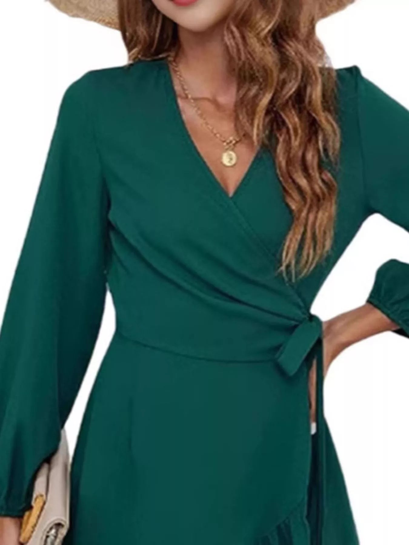 Ruffle Hem Long Sleeve Wrap Dress OutfitFlow