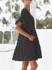 Polka Dot V-Neck Short Sleeve Mini Dress OutfitFlow