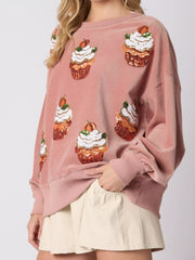 Christmas Cupcake Dropped Shoulder Sweatshirt OutfitFlow