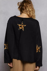 POL Round Neck Long Sleeve French Terry Sweatshirt with USA Letter Animal Patch OutfitFlow