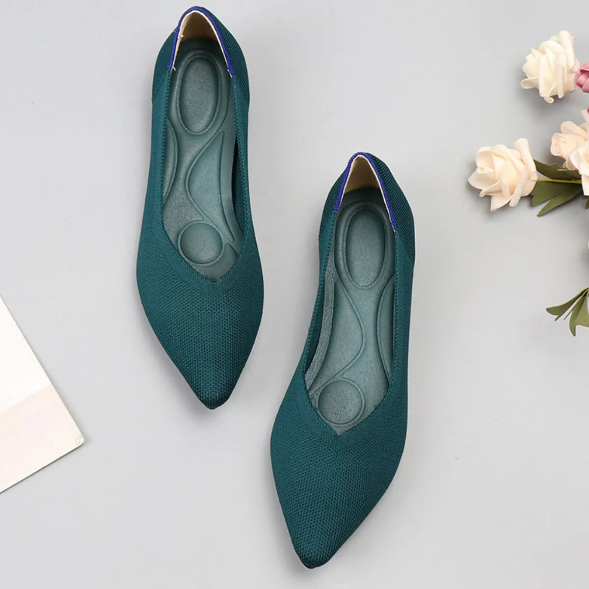 Point Toe Block Heels Slip-Ons Teal OutfitFlow