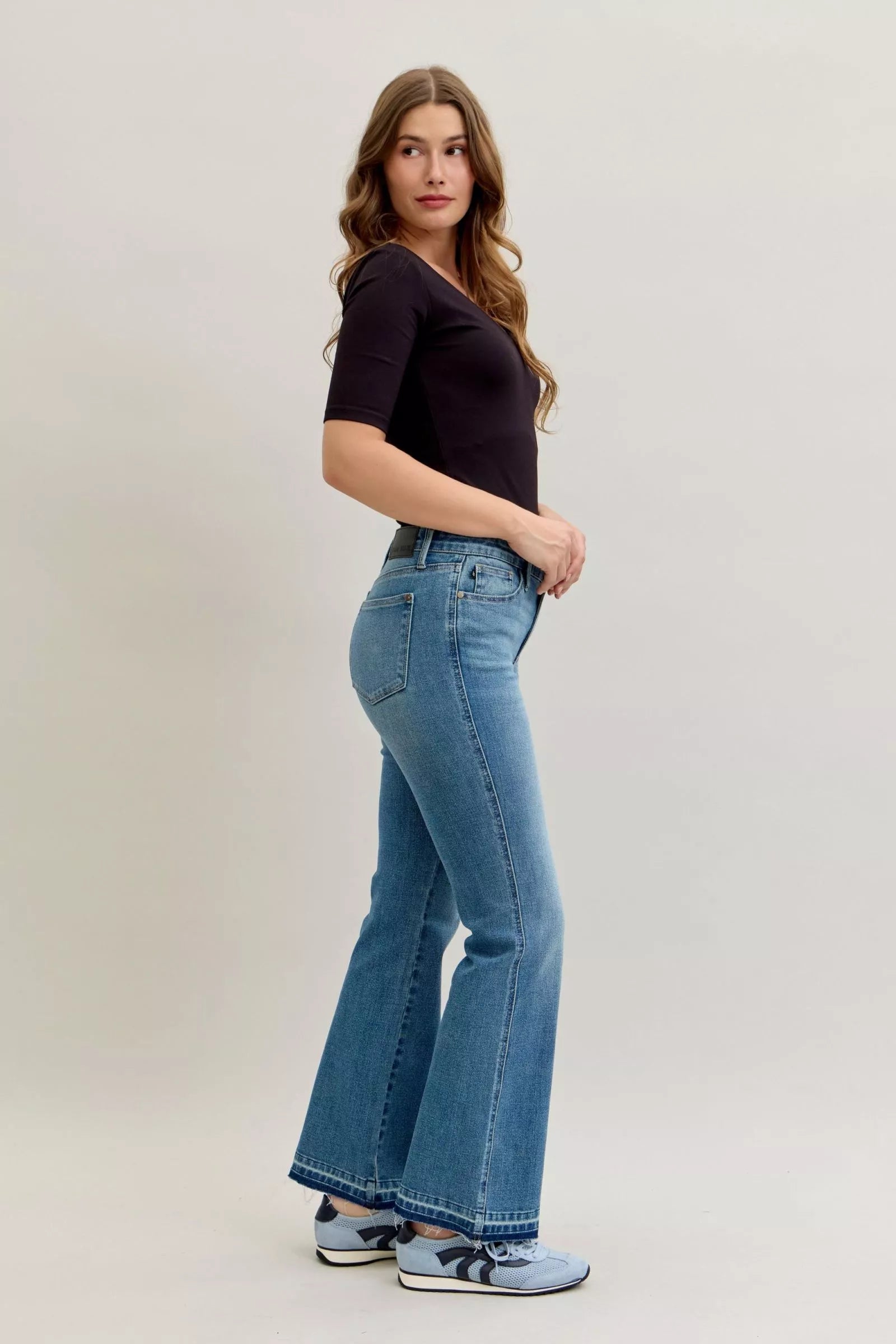Judy Blue Full Size Mid Rise Slim Bootcut Tummy Control Release Hem Jeans Plus Size OutfitFlow