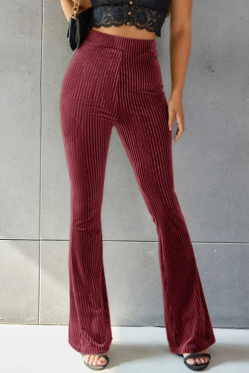 Outfit Flow - Ribbed High Waist Flare Pants