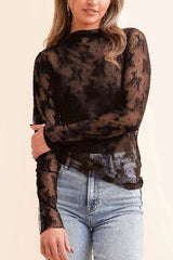 Mock Neck Long Sleeve Sheer Top OutfitFlow
