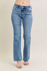 Judy Blue Full Size Mid Rise Wash Destroy Hem Bootcut Jeans Plus Size MD OutfitFlow