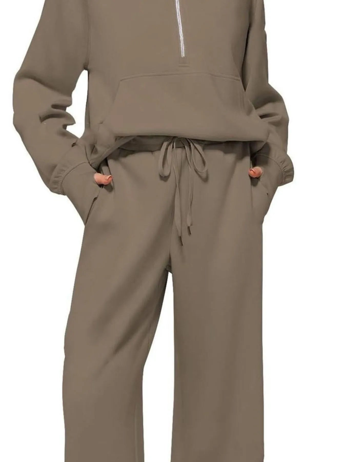 Half Zip Long Sleeve Top and Pants Set OutfitFlow