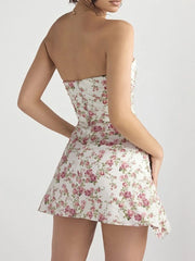 Floral Print Strapless Mini Dress OutfitFlow