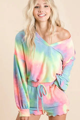 BiBi Tie Dye French Terry Top With Balloon Sleeves OutfitFlow
