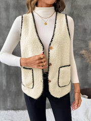 V-Neck Button Up Vest Coat Trendsi