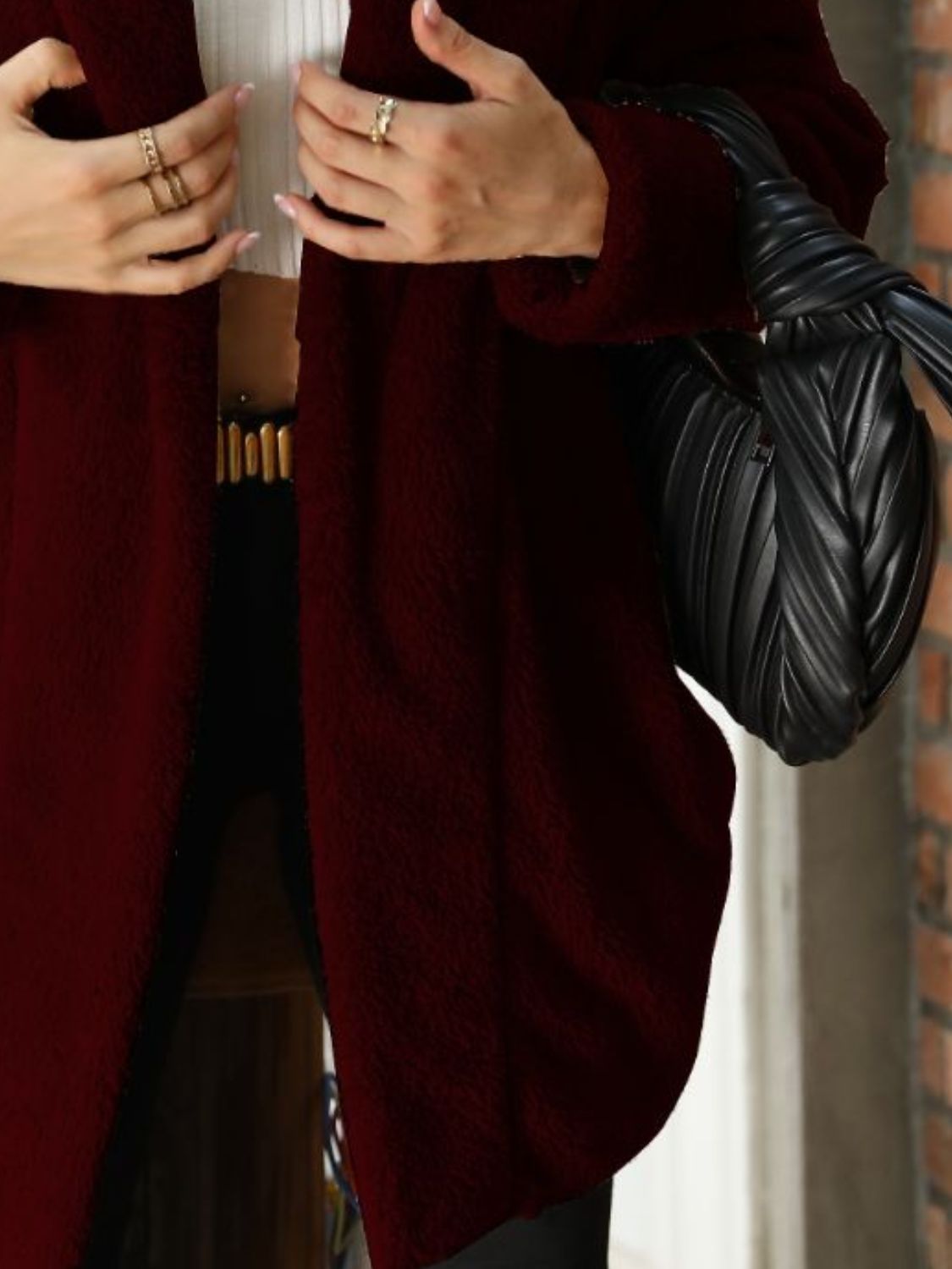 Open Front Hooded Teddy Coat OutfitFlow