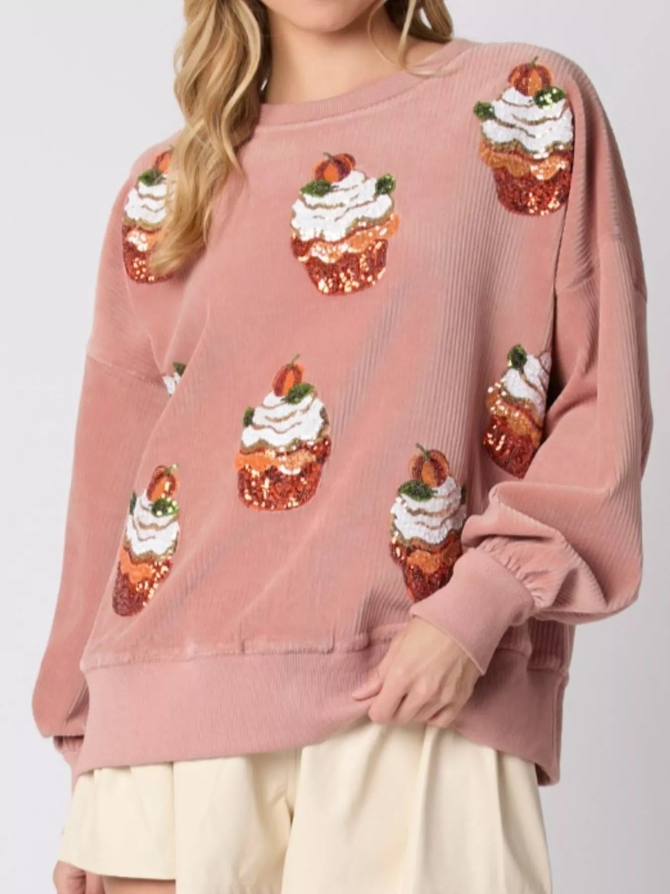 Christmas Cupcake Dropped Shoulder Sweatshirt OutfitFlow