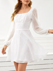 Swiss Dot Long Sleeve Mini Dress White OutfitFlow