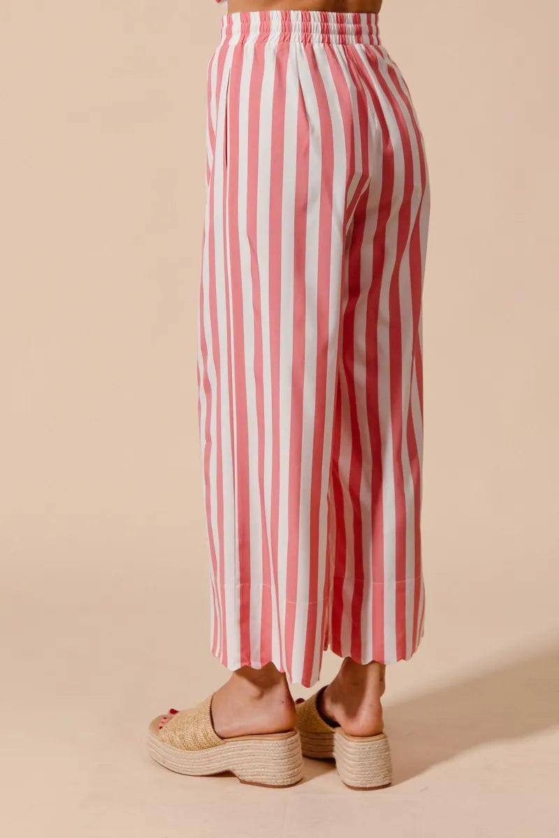 SO ME Front Tie Stripe Top With Puff Sleeves and Wide Leg Pants Set OutfitFlow