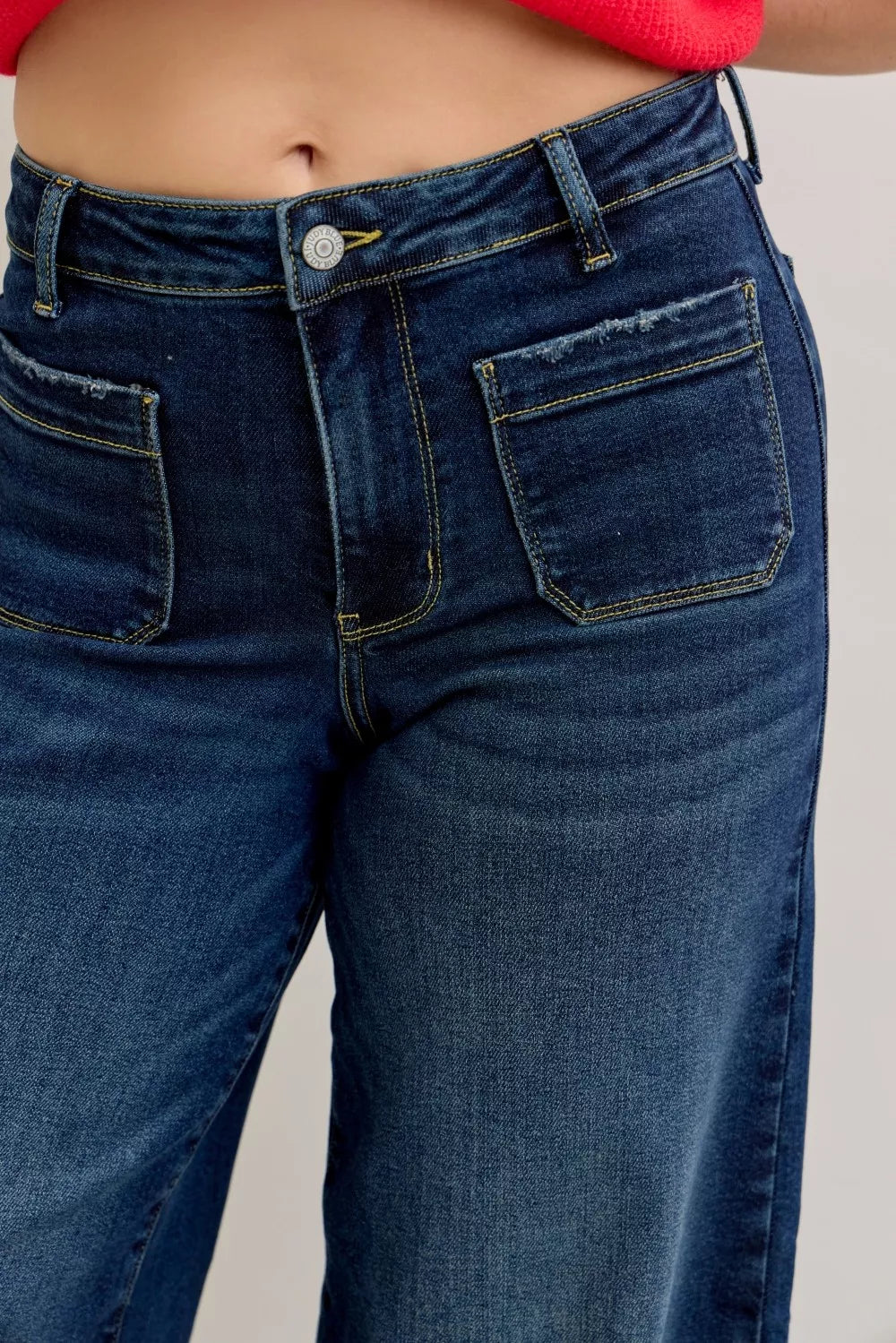 Judy Blue High Waist Palazzo Jeans with Front Patch Pockets Trendsi