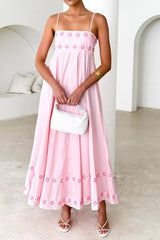 Floral Embroidered Spaghetti Strap Maxi Dress OutfitFlow