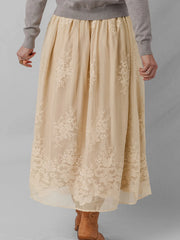 Embroidered Mesh Overlay Flowy Midi Skirt OutfitFlow