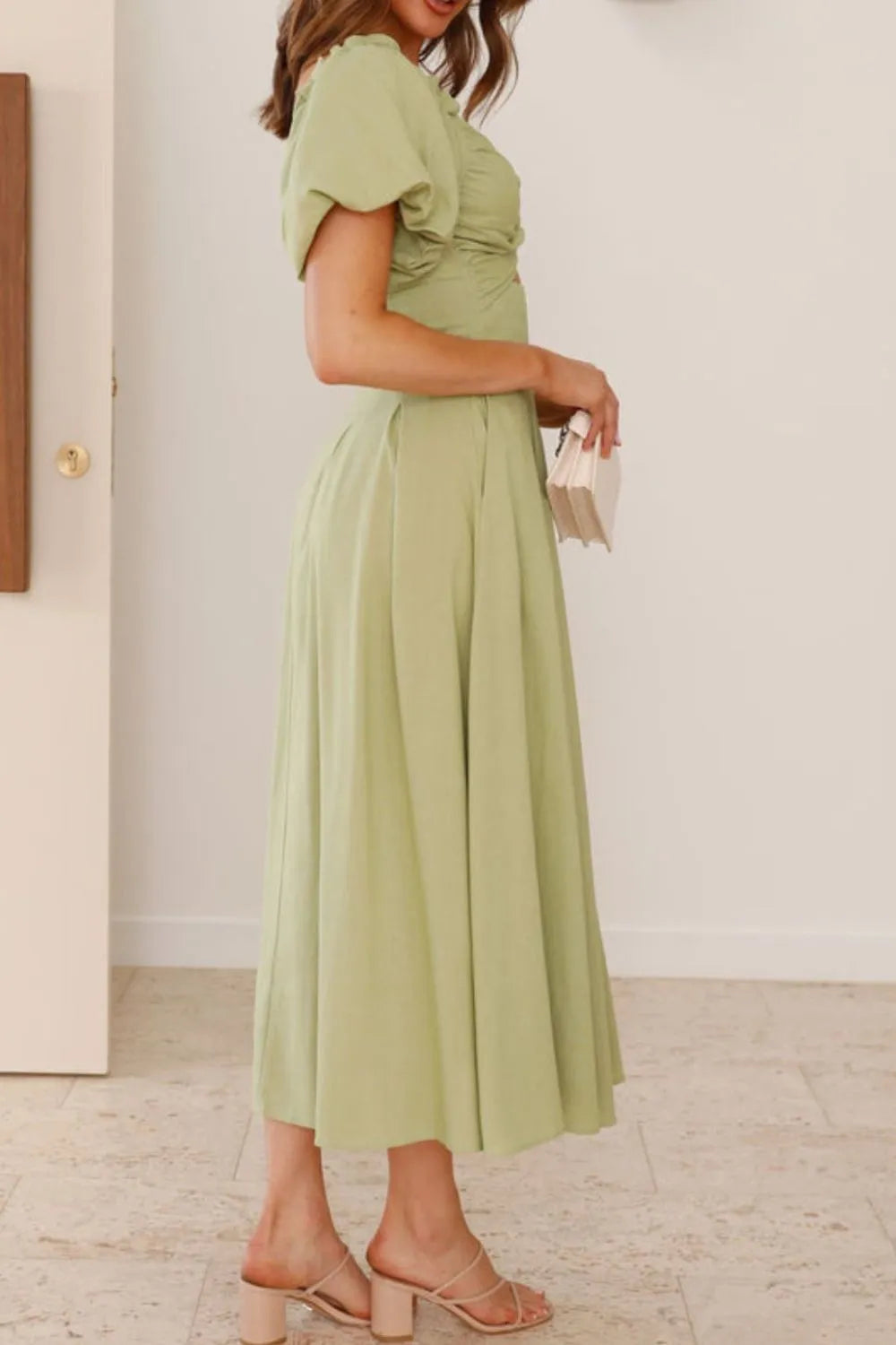 Sweetheart Neck Puff Sleeve Dress OutfitFlow