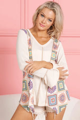 BiBi Granny Square Print Contrast Annie Rib V Neck Top OutfitFlow