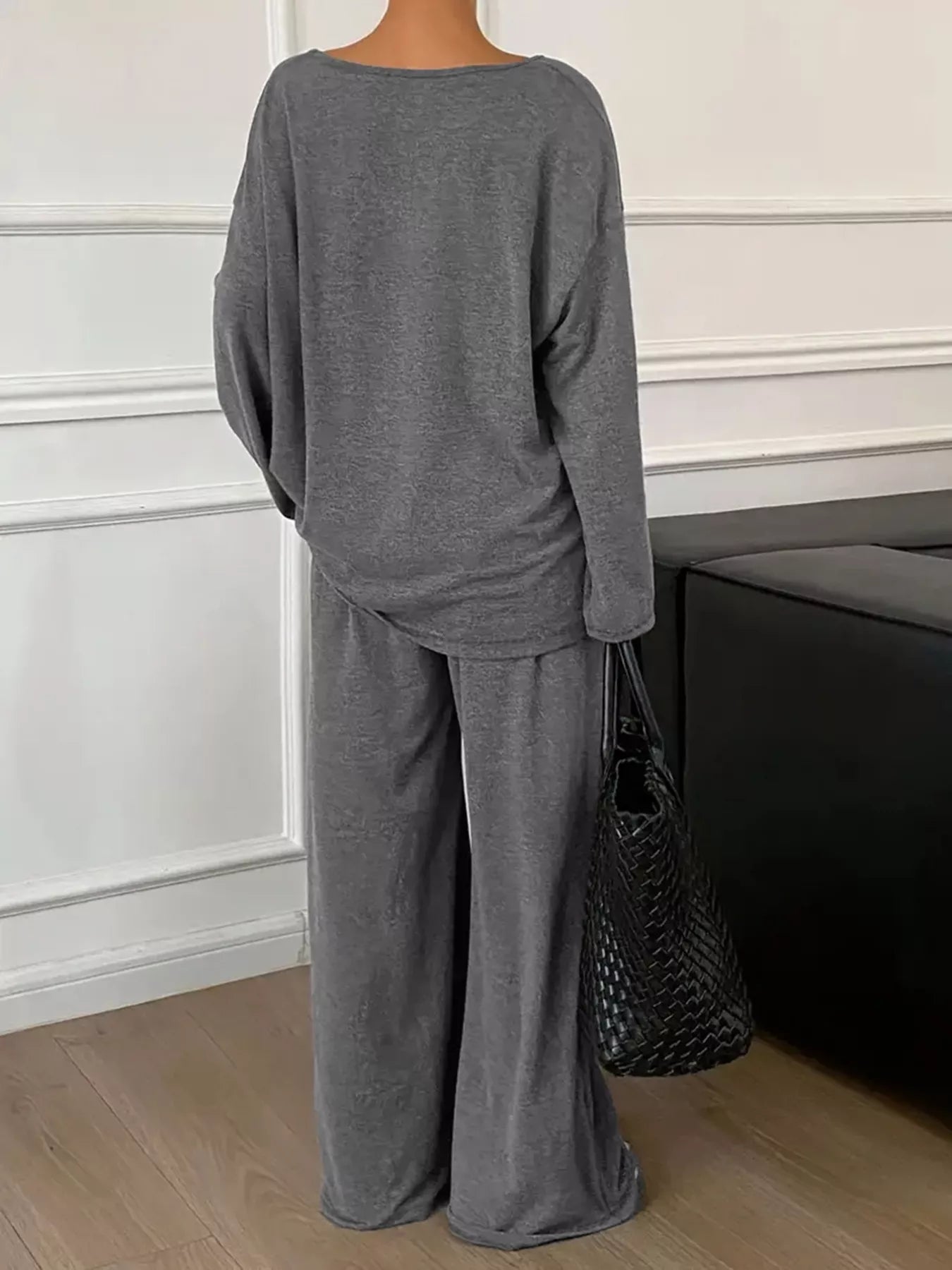 Plus Size Relaxed Fit V-Neck Top and Pants Set OutfitFlow