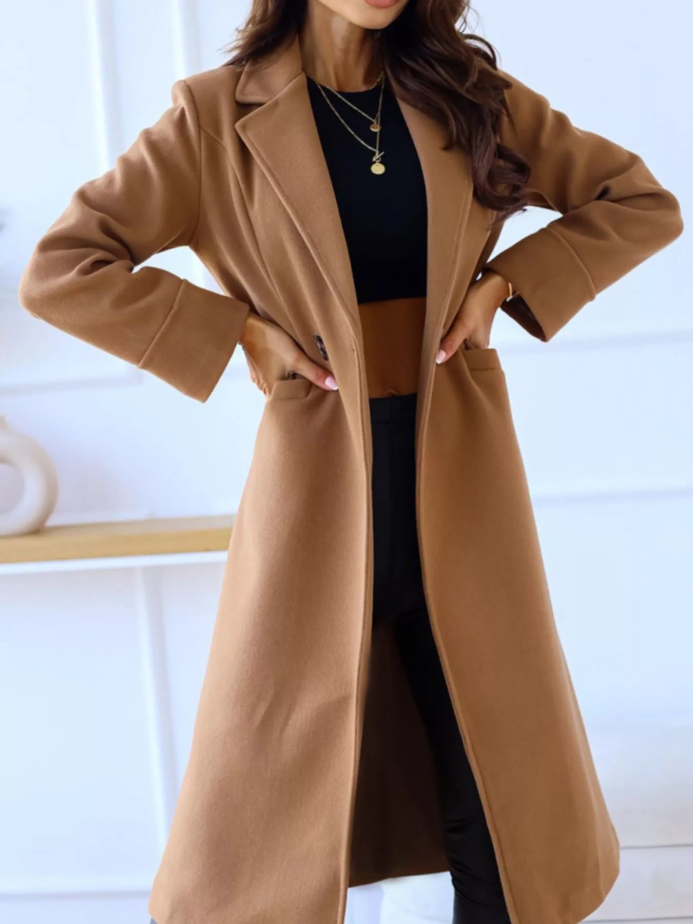 Lapel Collar Wool Blend Overcoat OutfitFlow