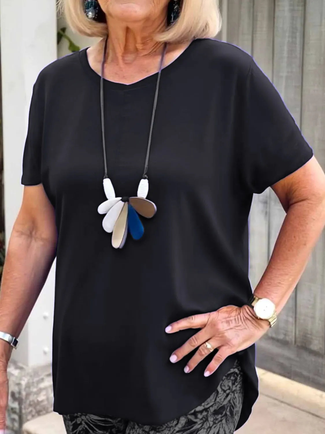 Full Size Round Neck Short Sleeve Top and Pants Set Plus Size OutfitFlow
