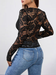 Outfit Flow - Perfee V-Neck Long Sleeve Lace Top