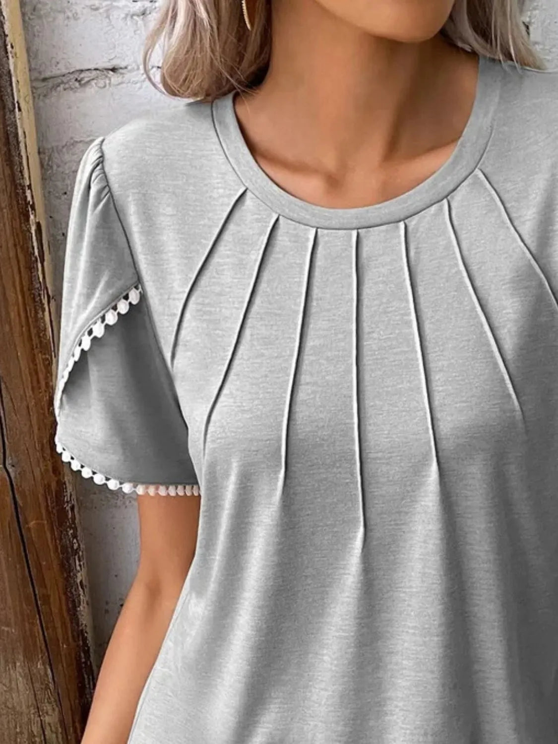 Full Size Round Neck Petal Sleeve Blouse Plus Size OutfitFlow