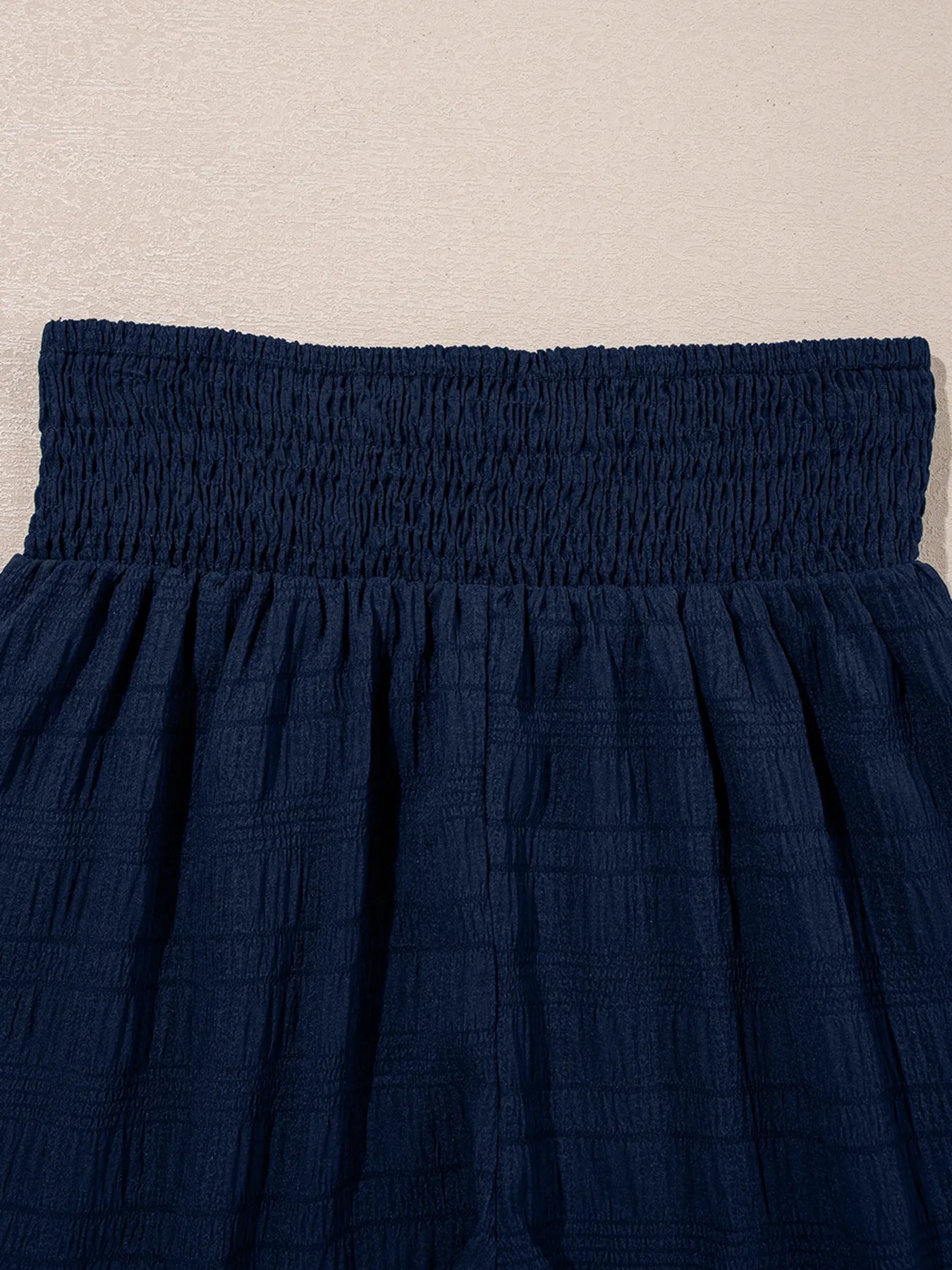 Textured Square Neck Top and Shirred High Waist Shorts Set OutfitFlow