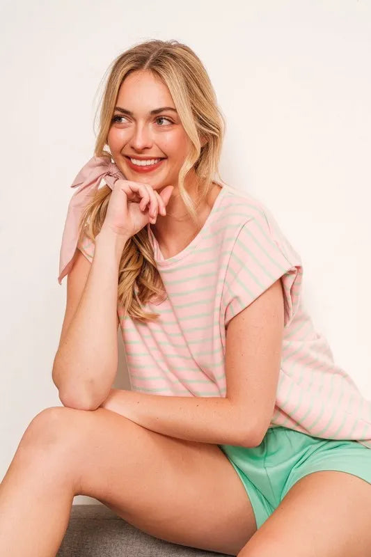 Lime 'N' Chili Striped Muscle Sleeve Top OutfitFlow