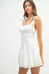 MABLE Shoulder Tie Corset Panel Mini Dress OutfitFlow