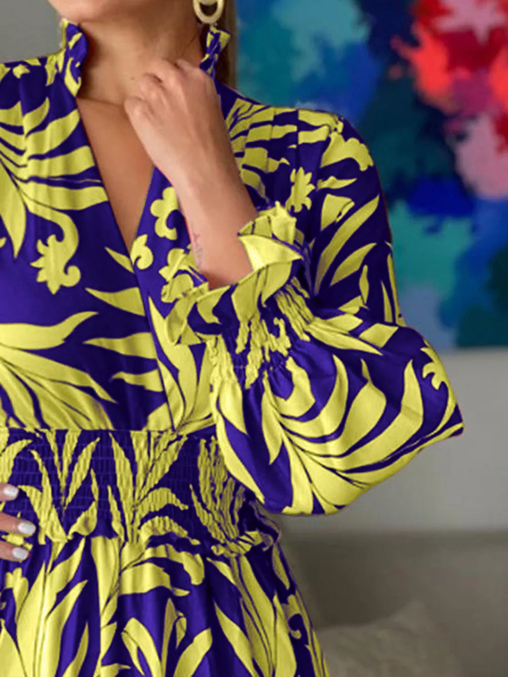 Printed Flounce Sleeve Maxi Dress OutfitFlow