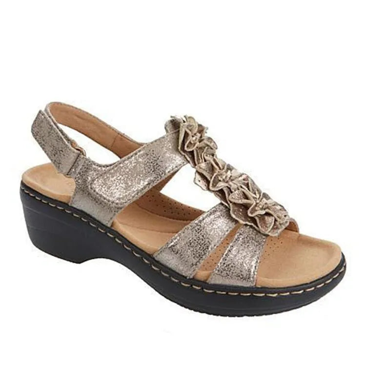 Open Toe Wedge Sandals Gold OutfitFlow
