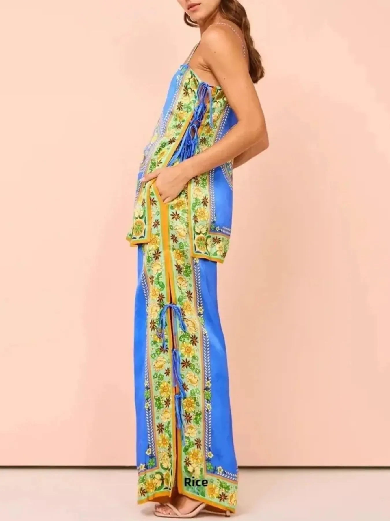 Floral Side Tied Cami and Pants Set OutfitFlow