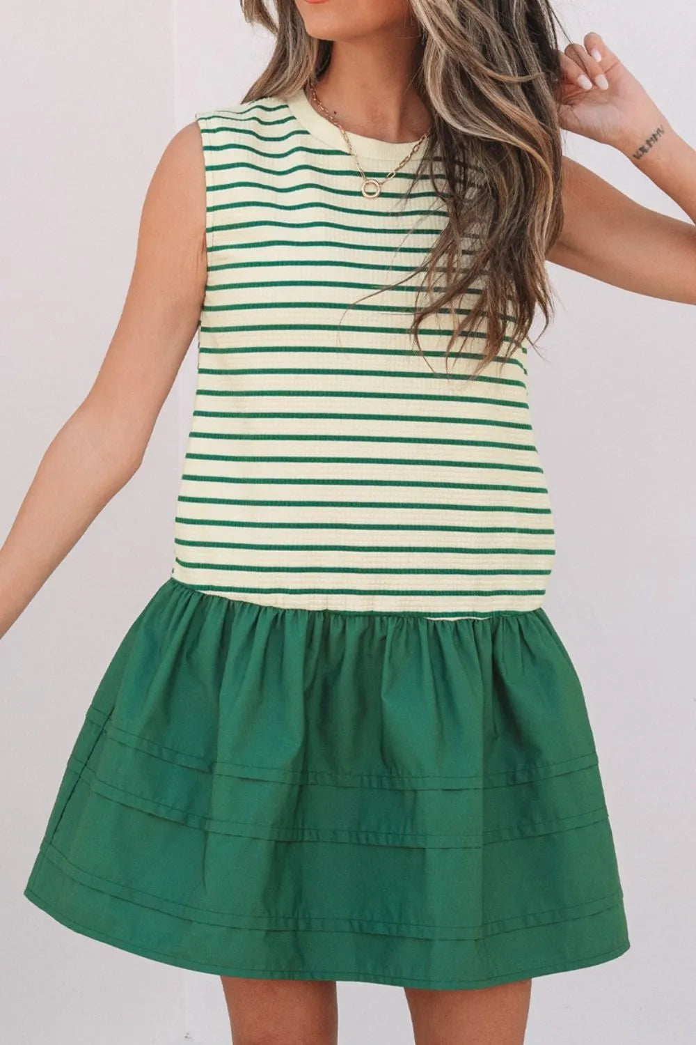 Stripe Woven Sleeveless Mini Dress OutfitFlow