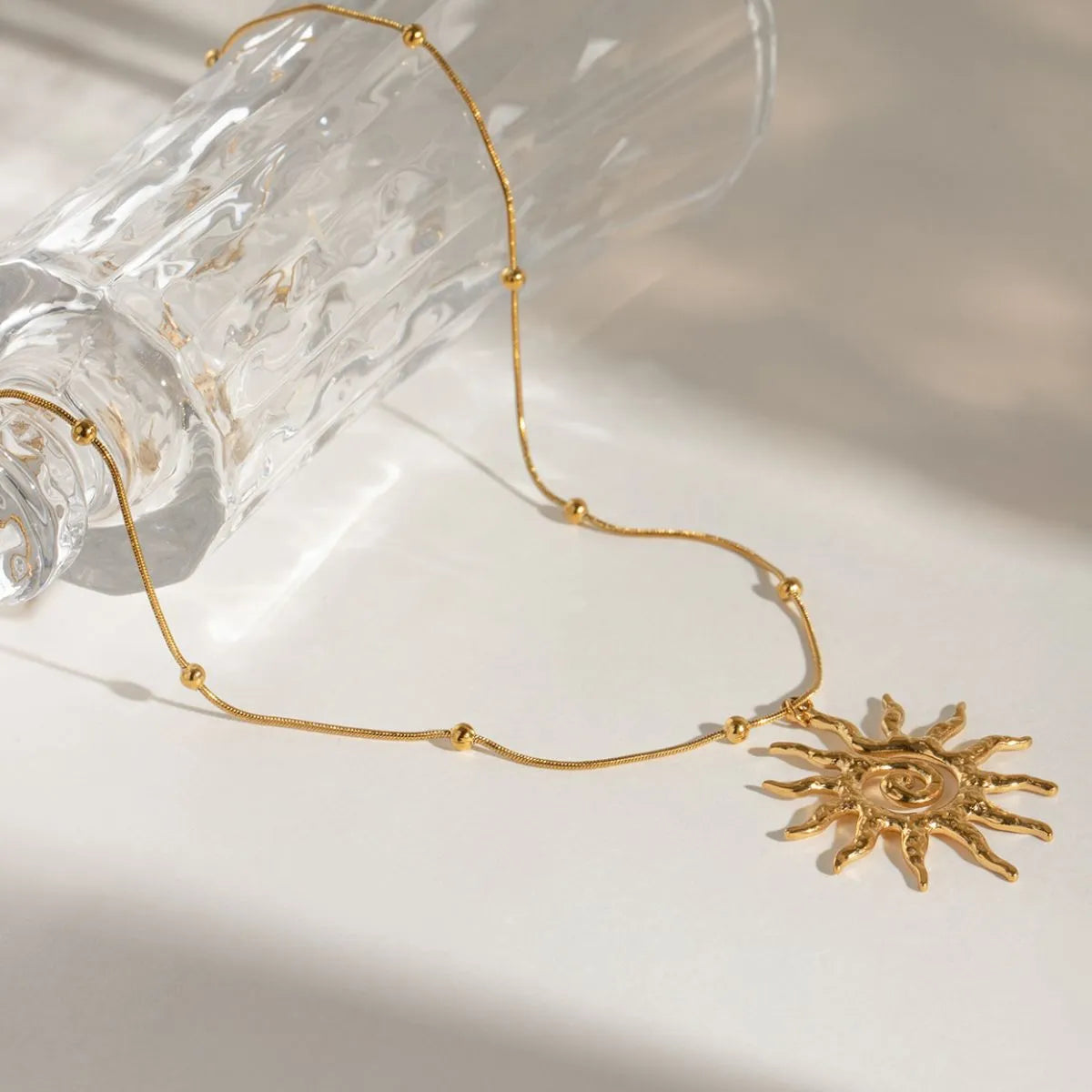 18K Gold-Plated Sun Pendant Necklace OutfitFlow