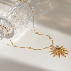 18K Gold-Plated Sun Pendant Necklace OutfitFlow