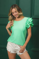 BiBi Birdseye Texture Layered Ruffle Top OutfitFlow