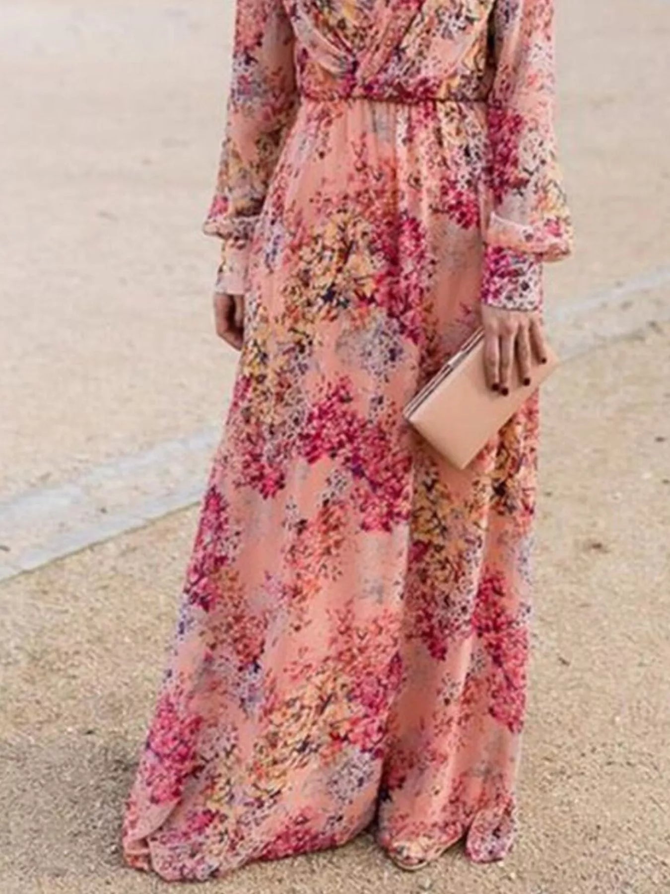Full Size Floral Print Long Sleeve Maxi Dress Plus Size OutfitFlow