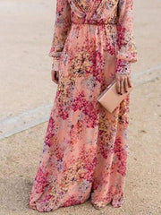 Full Size Floral Print Long Sleeve Maxi Dress Plus Size OutfitFlow