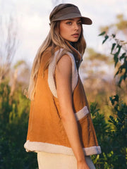 Button Up Sherpa Vest Coat Trendsi