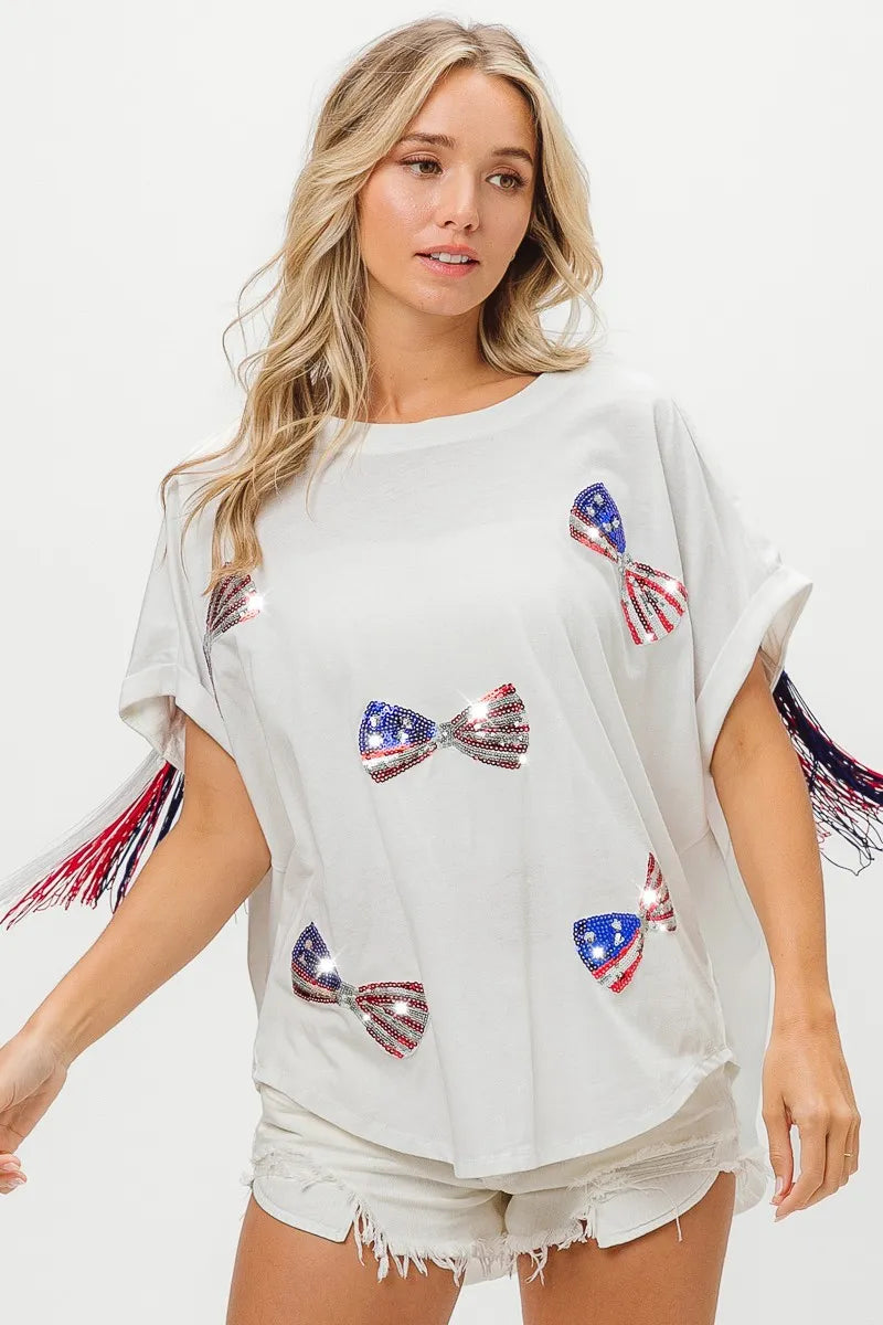 BiBi American Flag Sequin Ribbon T-Shirt OutfitFlow